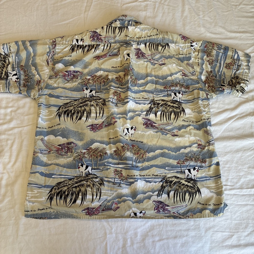 Big Dogs Shirt Mens Large Hawaiian Aloha Novelty Dog Plane Print Short Sleeve - Picture 7 of 9